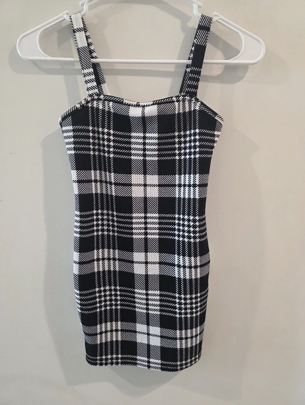 Shein Girls Size 8 Black And White Plaid Dress Bodycon Stretchy Soft